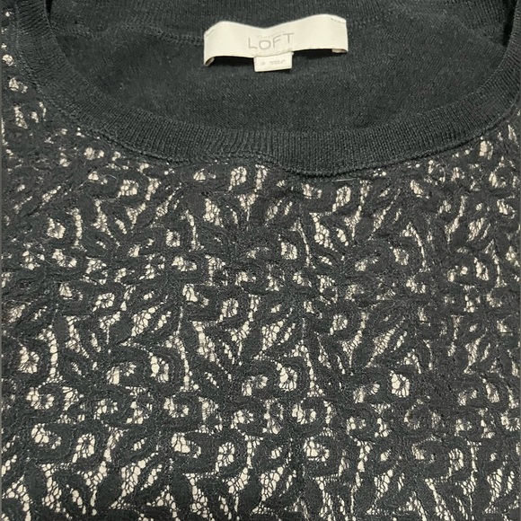 Ann Taylor Loft Black Sheer Lace Sweater with Tan Chiffon Panel Size S - Picture 7 of 10